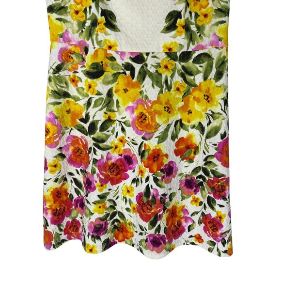 Maggy London Adeline Short Sleeve Ivory & Bright Floral Print Hot Dress Size 12P - Picture 4 of 10